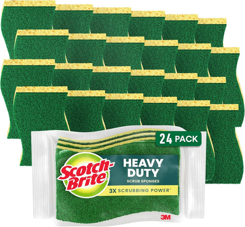 Scotch-Brite Heavy Duty Scrub Sponge, 24 Kitchen Sponges for Tough Messes, Lasts 3X Longer*