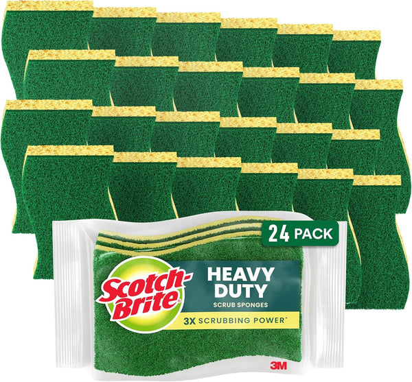 Scotch-Brite Heavy Duty Scrub Sponge, 24 Kitchen Sponges for Tough Messes, Lasts 3X Longer*