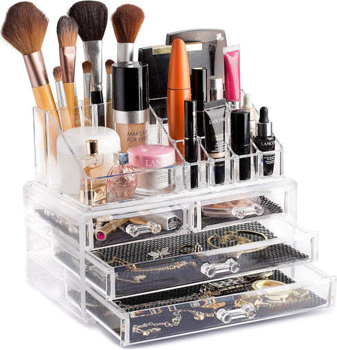 Masirs Clear Cosmetic Storage Organizer, Elegant Makeup & Jewelry Sorter for Vanity, Bathroom Counter, Transparent
