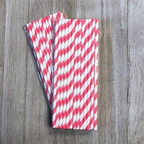 Stripe Paper Straws, Pink White, Valentine Birthday Party Supply, 7.75 Inches, Pack of 50, Outside the Box Papers