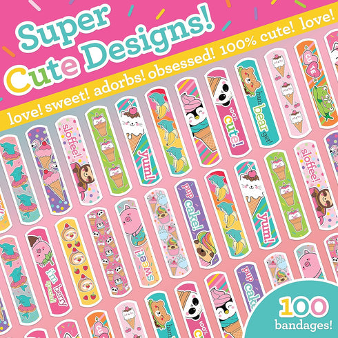 Yummy Animal Kids Bandages, 100 ct, Super Cute Adhesive Bandages for Minor Cuts, Scrapes, Burns, Easter Basket Stuffers