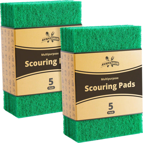 Green Sustainable 10 Pack Cleaning Scour Pads by Avant Grub, Eco-Friendly Stain Remover for Cookware
