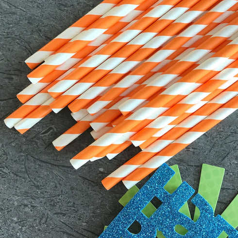 Stripe Paper Straws, Orange White, 7.75 Inches, Pack of 100, Outside the Box Papers