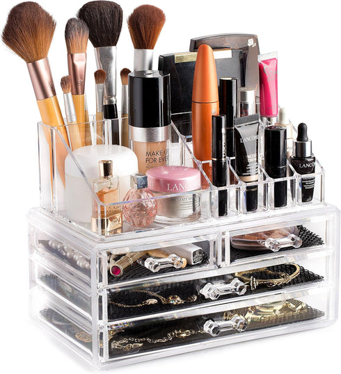 Masirs Clear Cosmetic Storage Organizer, Elegant Makeup & Jewelry Sorter for Vanity, Bathroom Counter, Transparent