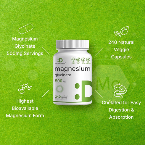 DEAL SUPPLEMENT 2 Pack Magnesium Glycinate 500mg, 480 Veggie Capsules for Muscle, Joint, Heart, Digestive Health