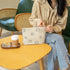Makeup Bag for Women - Corduroy Aesthetic Design Cosmetic Tote Bag, Cute Smiley Face Pencil Case with Zipper (Beige)