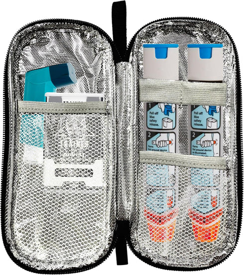mnmoom Epipen Carry Case, Waterproof Insulated Travel Medication Organizer Bag with Zipper Pull Tag, Black