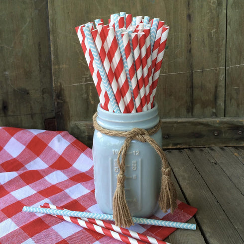Red Stripe Paper Straws - 50 Pack | Valentine Party Supply - 7.75 Inches | Outside the Box Papers Brand