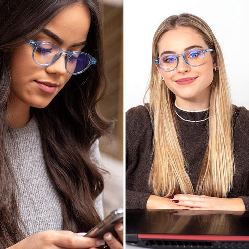 Readerest Round Blue Light Reading Glasses - Computer Glasses with Spring Hinges, UV Protection, Anti Glare