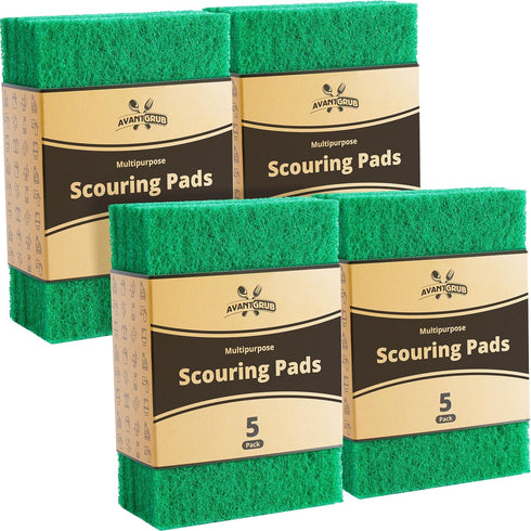 Avant Grub Green Sustainable 20 Pack Cleaning Scour Pads, Powerful Stain Remover for Cookware, Eco-Friendly Solution