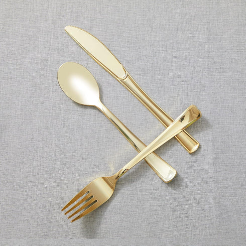 N9R 160pcs Gold Plastic Silverware, Gold Utensils Set, 80 Gold Forks, 40 Spoons, 40 Knives Disposable Cutlery for