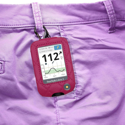 Plaid Fitted Leather Case with Screen Protector & Lanyard for Freestyle Libre 3, Freestyle Libre 2 (Hot Pink)