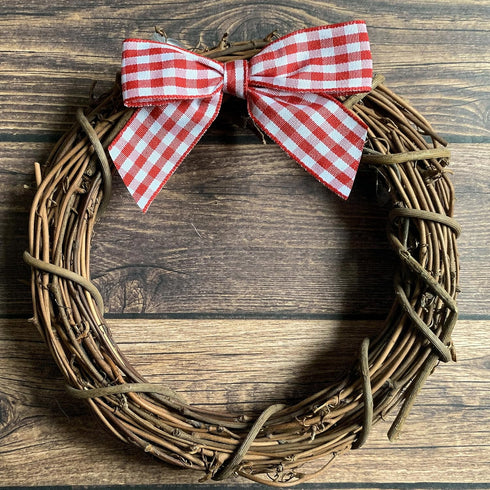 Red White Gingham Pre-Tied Bows - 3" Wide, Set of 12, Buffalo Check Ribbons for 4th of July Decor