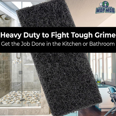 Heavy Duty XL Black Scouring Pad 5 Pack, 10 x 4.5in Large Nylon Scrubbing Sponges for Cleaning