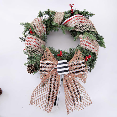 2.5 Inch Wide Wired Gift Wrapping Ribbon, 10 Yards, Black White Stripe for Crafts, Christmas Tree Decor
