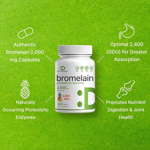 Bromelain Supplement 2000mg - Natural Proteolytic Enzymes from Fresh Pineapple, 240 Capsules for Nutrient Digestion