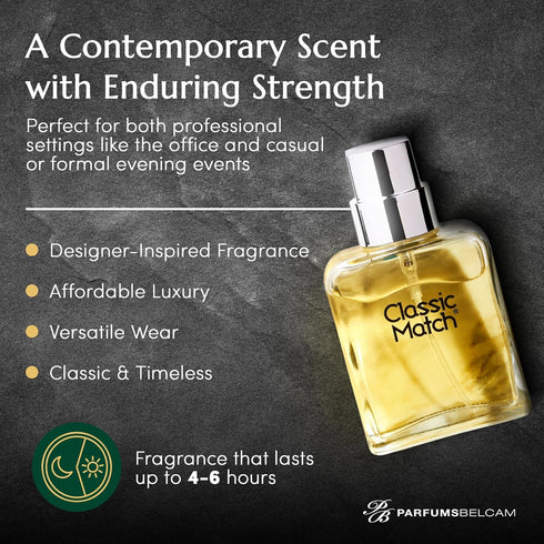 PB ParfumsBelcam Classic Match Green Eau De Toilette Spray for Men, Fresh Chypre Cologne, 2.5 Fl Oz
