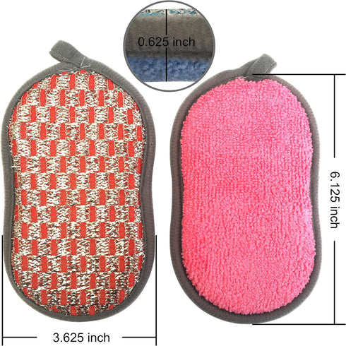 Multi-Purpose Scrub Sponges for Kitchen, Non-Scratch Double-Side Microfiber Sponge with Heavy Duty Scouring Power (Pack