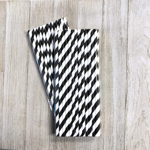 Stripe Paper Straws - Black White - 7.75 Inches - 50 Pack from Outside the Box Papers