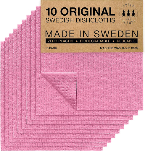 SUPERSCANDI Swedish Dishcloths - 10 Pack Eco Friendly Reusable Dish Cloths for Washing Dishes, Absorbent Rags