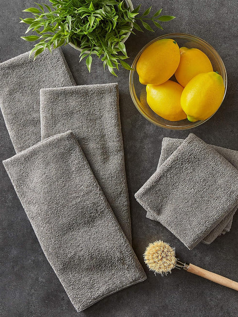 DII Cleaning Collection Microfiber Set, 6 Piece Dishtowel, 16x24, Gray