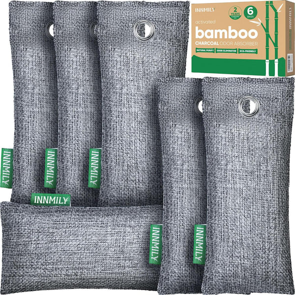 Activated Charcoal Odor Absorber, 6 x 50g Bamboo Charcoal Air Purifying Bags for Strong Odor Deodorization