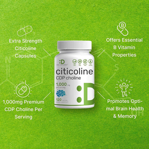 DEAL SUPPLEMENT Citicoline CDP Choline, 1,000mg Per Serving, 120 Capsules – Extra Strength Nootropic B Vitamin