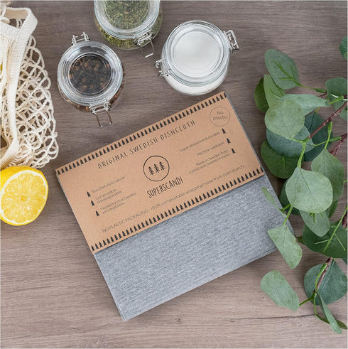 SUPERSCANDI 10 Pack Swedish Dishcloths for Kitchen - 100% Biodegradable & Compostable, Washable, Food-Safe, Grey