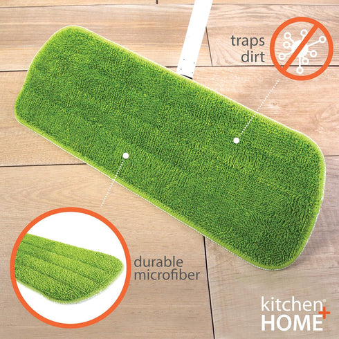 Kitchen + Home Microfiber Mop Pads, 16" Wet and Dry Mop Head Refill, 3 Pack, Washable Reusable