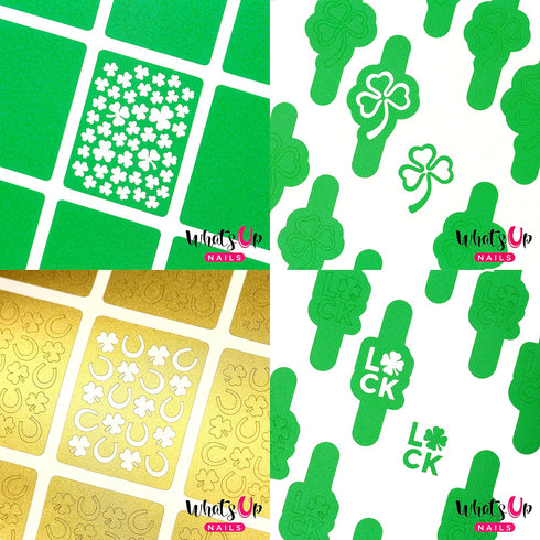 Whats Up Nails - Saint Patrick's Day Nail Vinyl Stencils 4pcs for Nail Art Design (Clover Field, Shamrock, Luck)