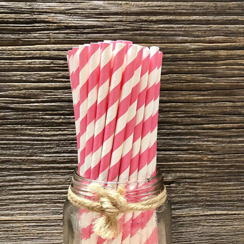 Stripe Paper Straws, Pink White, Valentine Birthday Party Supply, 7.75 Inches, Pack of 50, Outside the Box Papers