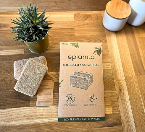 eplanita Natural Plant Based Scrub Sponges (3 Pack), Non-Scratch Biodegradable Eco Scourers for Kitchen and Bathroom
