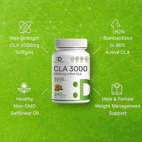Ultra Strength CLA 3000mg - 240 Softgels, Active Conjugated Linoleic Acid from Safflower Oil
