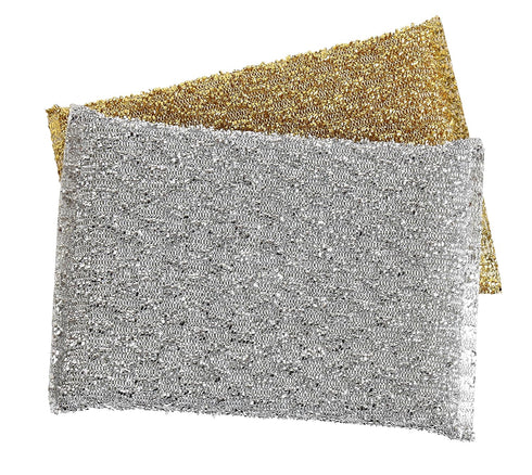 Gold and Silver Kitchen Sponge Scrubber, Heavy Duty Metallic Sink, Pot, Dish Washing Scrubber Non-Scratch, Non-Metal, Kosher Sponge, Pack of 12 (Superio)