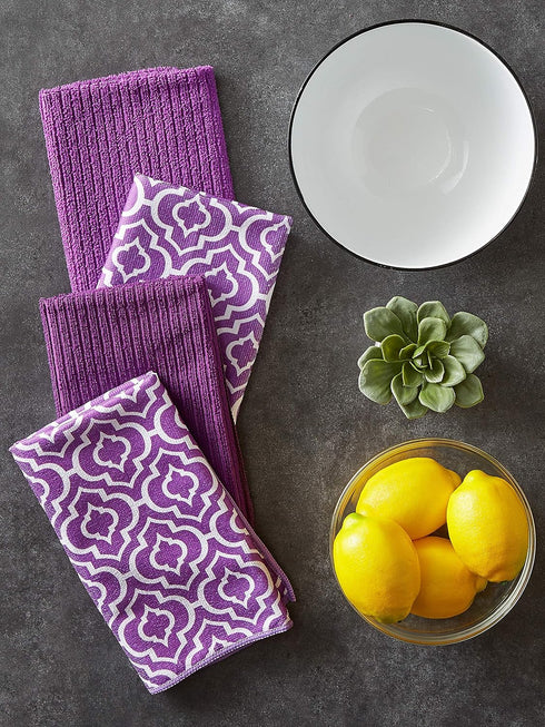 DII Cleaning Collection Multi-Purpose Microfiber Dishtowel Set, Eggplant Lattice