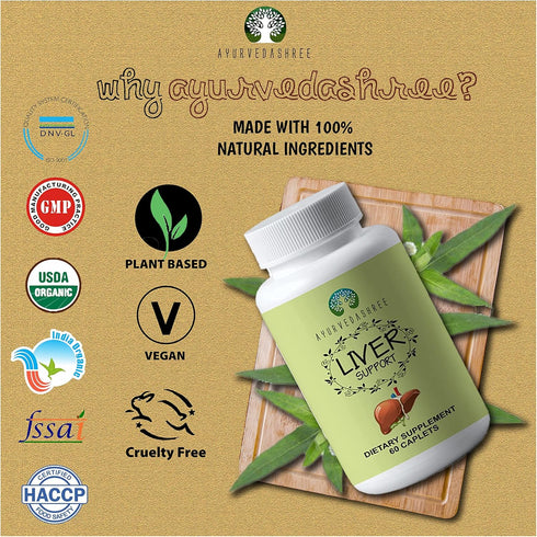 Liver Support Herbal Ayurvedic Supplement, 60 Caplets - Supports Healthy Liver with 13 Powerful Herbs, Vegan,