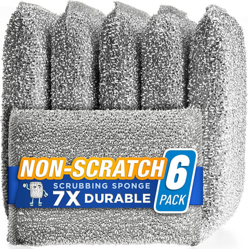 Kitchen Scrubbing Sponges - Heavy Duty Non-Scratch Multi-Surface Cleaner Sponges (6 Pack) for Fast Dish Cleaning