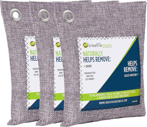 Bamboo Charcoal Bags Odor Absorber, 3-Pack Activated Charcoal Odor Eliminator for Home and Car