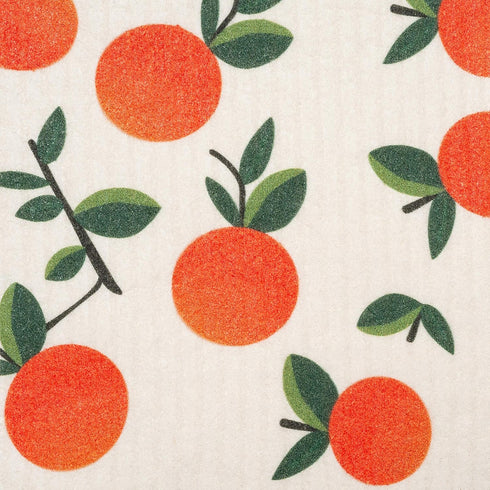 Swedish Dishcloths 3 Pack, Orange Oranges Print, Reusable Kitchen Cleaning Cloth, Machine Washable, 7.87”x6.88”