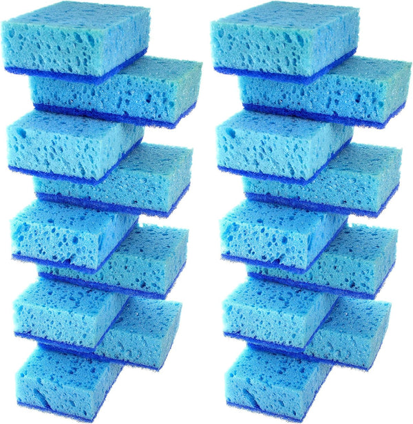 Blue Multi Use Scrub Sponge, 18 Pack, Heavy Duty Non Scratch Fiber, Made in Europe, Odorless