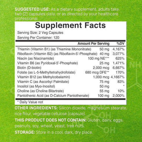 Bioactive Vitamin B Complex | 240 Veggie Capsules - Methylated B Vitamins & Esterified Vitamin C, High Potency & Easy Absorption – Immune, Energy, & Metabolism Supplement – Non-GMO, Vegan