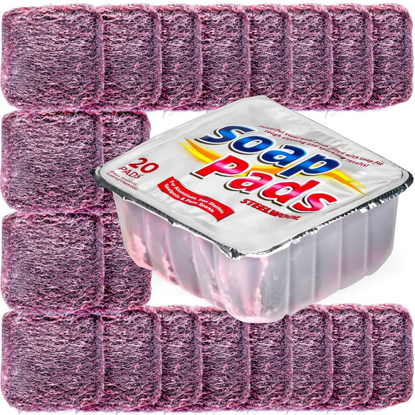 SteadMax 20 Steel Wool Soap Pads - Pre-Soaped Metal Scouring Pads for Easy Cleaning of Pots, Pans, Ovens, Dishes (20
