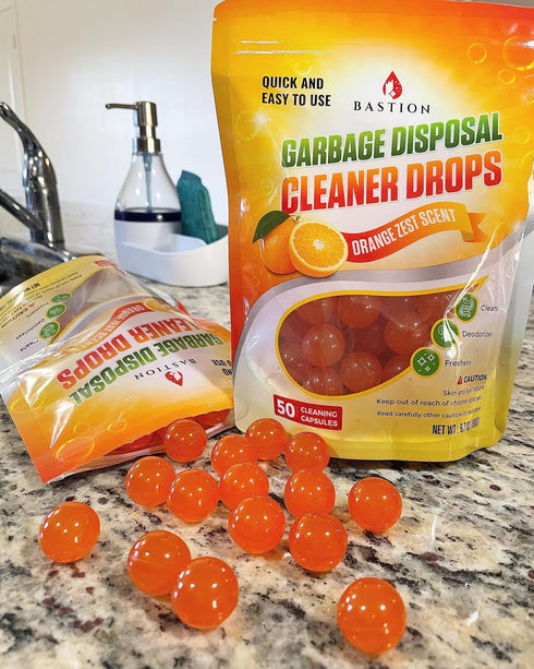 Garbage Disposal Cleaner and Deodorizer Drops, 50-Count, Orange Zest Scented Kitchen Sink Freshener Pods