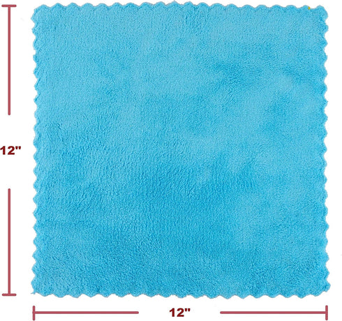 Ultra Soft Edgeless Microfiber Cleaning Towel Pack of 12, Super Absorbent 12' x 12' Multipurpose Towels (Blue)