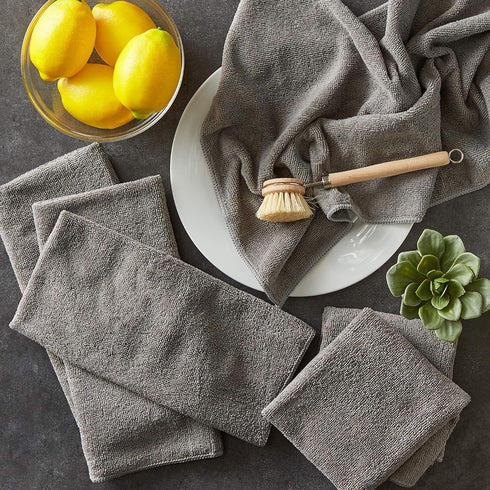 DII Cleaning Collection Microfiber Set, 6 Piece Dishtowel, 16x24, Gray