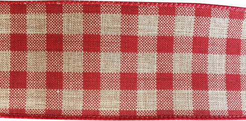 Red Gingham Wired Ribbon 2 1/2" x 10 Yards, Rustic Wedding Decoration, Gift Basket, Fall Decor