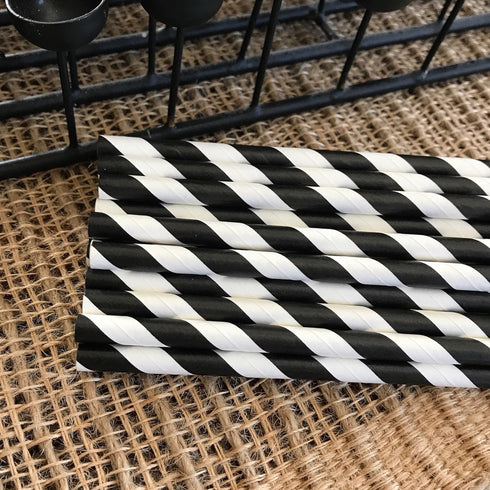 Stripe Paper Straws - Black White - 7.75 Inches - 50 Pack from Outside the Box Papers