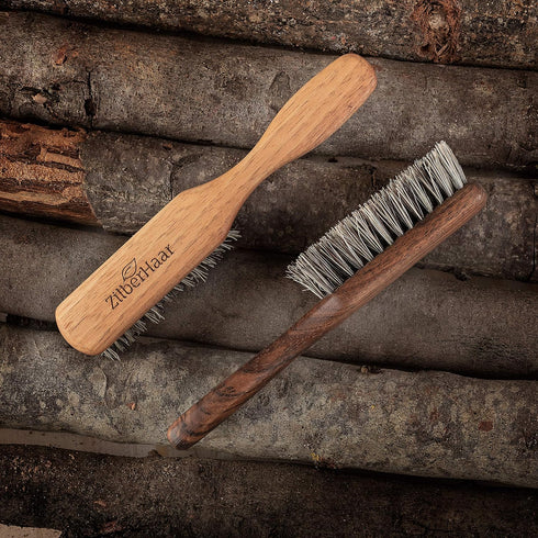 ZilberHaar Vegan Beard Brush - Stiff Bristles, Oiled Walnut and Mexican Tampico Bristles, Animal-Free Grooming Product