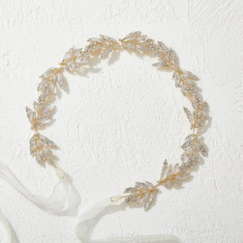 SWEETV Leaf Wedding Headpieces - Gold Bridal Headband with Rhinestones for Bride and Flower Girl