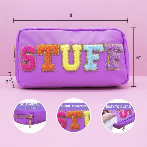 Fablinks Pink Nylon Cosmetic Bag - Chenille Letter Patches Design